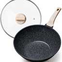 CAROTE Non Stick Wok with Lid 12''/5.3QT Woks & Stir-fry Pans Nonstick Granite Wok Pan Induction Cookware Deep Frying Pan, Compatible with All Stovetops