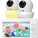 Babysense 5" HD Split-Screen Baby Monitor, Video Baby Monitor with 2 Cameras and Audio, Night Light, 1000ft Range, Two-Way Audio, 4X Zoom, Night Vision, 4000mAh Battery