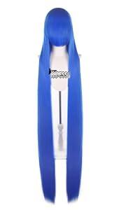 Aadesso Royal Blue-050 150cm Extraâ€‘Long DIY Cosplay Wig Straight with Uncut Bangs Heat Resistant Synthetic Hair for Anime Game Character â€“ Cut & Style Any Look, Adjustable Cap (59 Inch)