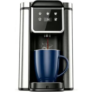 Karosie Single Serve Hot & Iced Coffee Maker for K Cup and Grounds, Single Cup 6-14 Oz Brew Sizes, 50oz Removable Tank, Descaling Reminder, Stainless Steel, Black