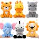 RoundFunny 6 Pcs Small Stuffed Safari Animals Bulk, 7 Inch Jungle Animals Stuffed Toys, Adorable Plush Lion Zebra Giraffe Tiger Hippo Elephant for Baby Shower Safari Jungle Themed Party Student Award