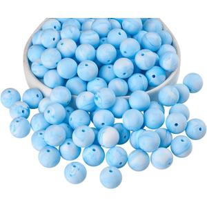 Ornaland 100 Pcs 15mm Silicone Beads Bulk Round Silicone Beads for Keychain Making Pens Bracelets Lanyards and DIY Supplies(Light Sky Blue)