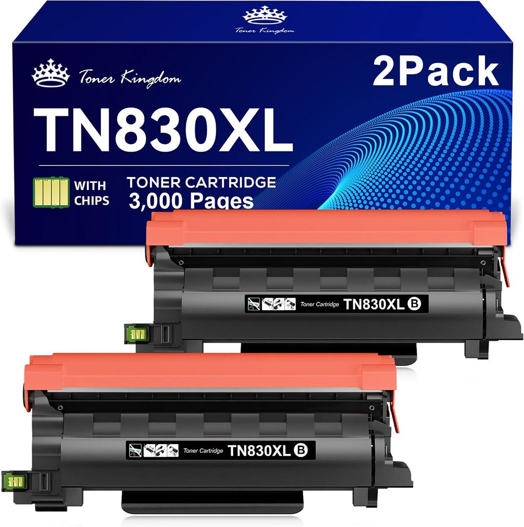 Toner Kingdom Compatible TN830XL Toner Replacement for Brother TN830XL TN830/XL/V/R TN-830XL with DCP-L2640DW HL-L2460DW HL-L2405W HL-L2480DW MFC-L2820DW MFC-L2760DW MFC-L2900DW XL (2 Black)