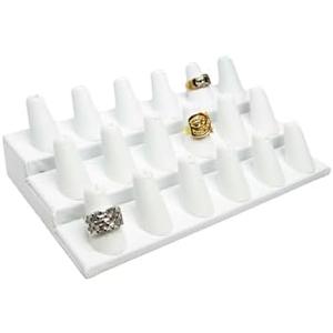 Novel Box White Leatherette Jewelry 18 Rings Finger Display Stand 8.25x4.75x2.5 Inches with Square Base - Ring Holder Organizer Stand for Selling or Personal Use - Display Stands for Rings
