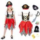 Lingway Toys Girls Deluxe Pirate Costume,Buccaneer Princess Dress for Kids Toddler ,7-8years