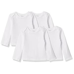Hanes baby girls Ultimate Flexy 4 Pack Long Sleeve Crew Tees T Shirt Set, Diamond White, 0-6 Months US