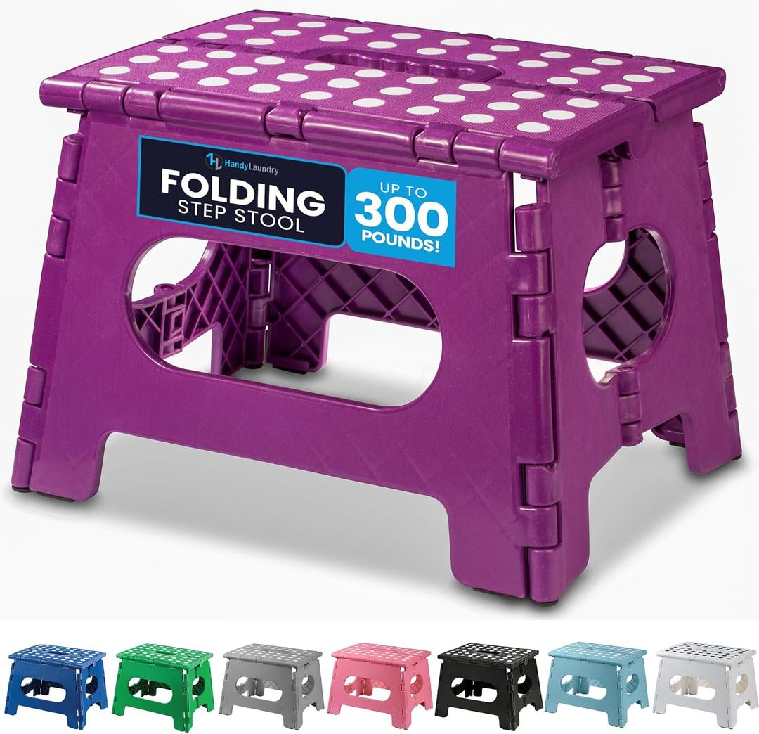 Handy Laundry Folding Lightweight Step Stool - Sturdy Enough to Support Adults and Safe Enough for Kids - Opens Easy with One Flip - Great for Kitchen, Bathroom or Bedroom (Purple - 9 Inch)