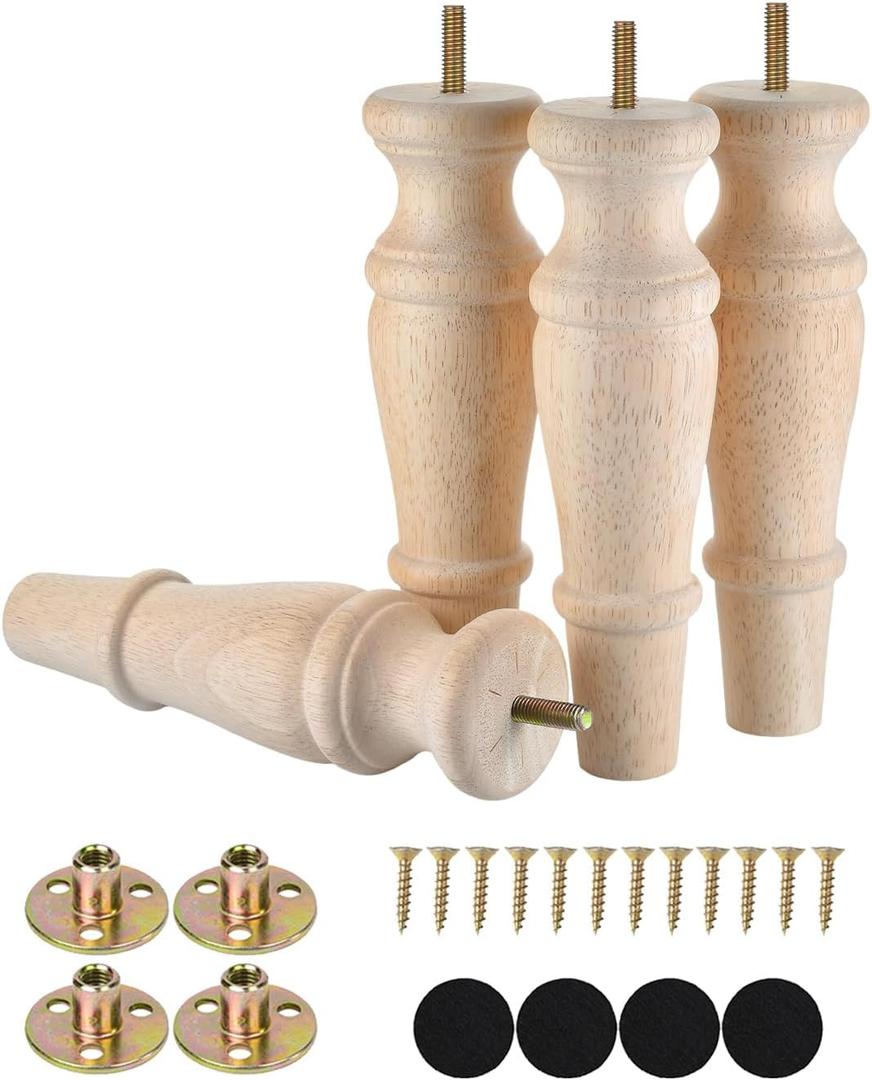 Michanco Wooden Furniture Legs 8 Inch Set of 4 Unfinished Replacement Parts for Couch Sofa Chair Ottoman Cabinet