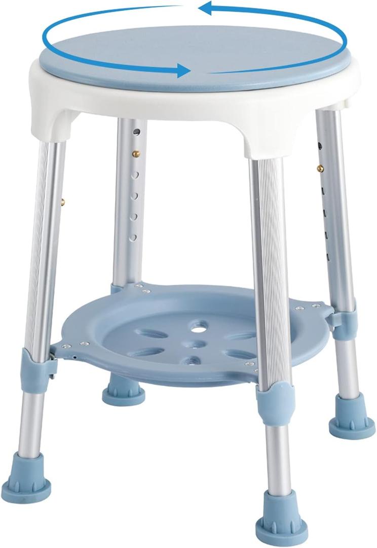 Shower Chair Stool for Inside Shower, Small Corner Plastic Stool for Shower 300 Lb,360 Swivel Bath Shower Seat for Seniors Adults Sitting, Adjustable Bathtub Stool with Storage Tray (Blue)