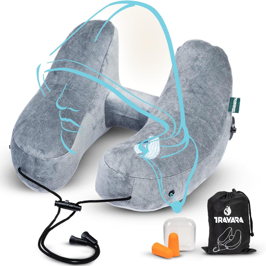 Inflatable Travel Pillow - Neck Pillow Airplane - Travel Neck Pillow - Airplane Pillow - Neck Support - Travel Pillow for Sleeping - Travel Pillows for Airplanes (Grey)