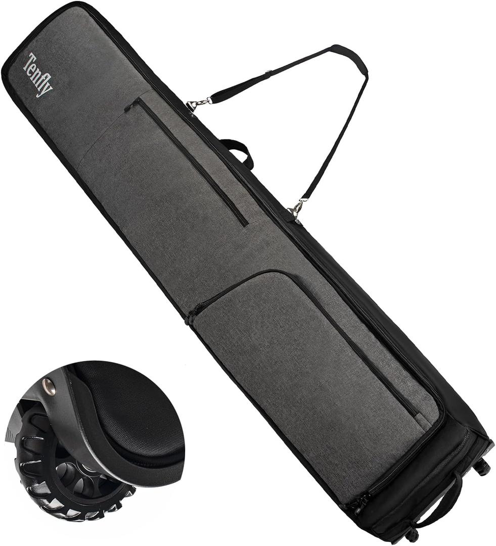 Wheeled Ski Bag for Air Travel, Padded Waterproof Ski Gear Bag Fits 2 Pairs Skis, Adjustable Length 156-200cm, Foldable (175, Grey)