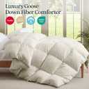 UNIKOME Goose Feather Down Fiber Comforter King Size, All Season Hotel Luxury Bedding Comforter, Ultra Soft Fluffy Duvet Insert with Downproof Cover, 8 Corner Loops (King, Cream, 104"X88")