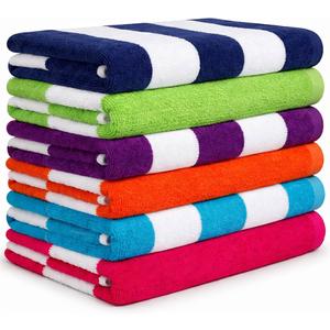 BolBomS Beach Towels 6 Pack Large 30x60-100% Cotton Beach & Pool Towels Bulk Cabana Stripe - Quick Dry Bath Towel Set for Swim, Beach Essentials, Bathroom, Hot Tub, Yoga, Hotel & Airbnb Guests
