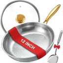 12" Titanium Pans for Cooking | Food-Grade Pure Titanium Frying Pan Pro with Lid & Spatula | PFAS/PFOA/PTFE Free Nonstick Cookware | Dishwasher & Oven Safe, Kitchen Induction Compatible
