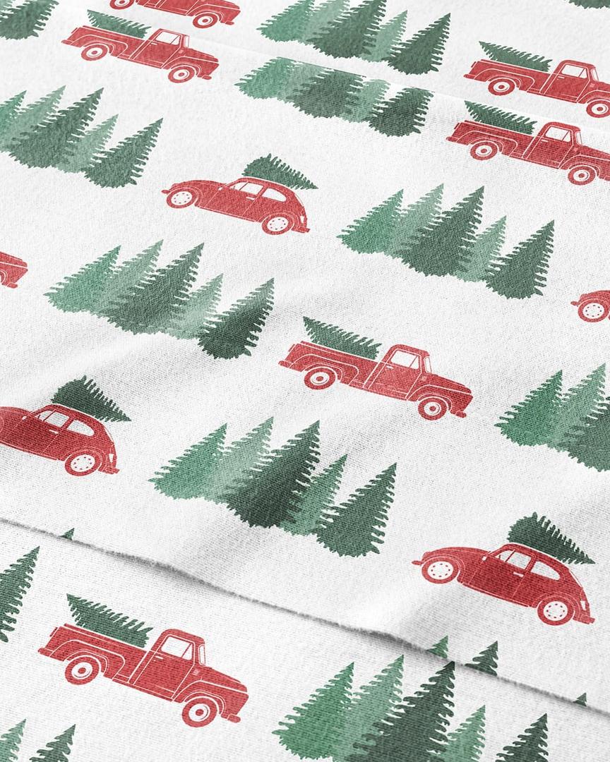 Flannel Christmas Sheets - 100% Cotton Flannel Sheet Set - Full Size - Extra Soft & Cozy - Thick Warm Heavyweight Winter Bed Set - Deep Pocket Holiday Bedding for Women, Men & Kids - Christmas Tree