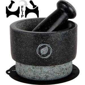 Laevo Mortar and Pestle Large Set - Black Granite Stone Spice Grinder, 2.1 Cup Capacity, 5.5 Inches - Reversible Molcajete Mexicano - Guacamole, Spices - Large Mortar and Pestles Set
