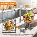 2 Tier Fruit Basket , Countertop Fruit Vegetable Bowl for Kitchen Counter Metal Wire Storage Basket Fruits Stand Holder Organizer for Bread Snack Veggies Produce（Black）