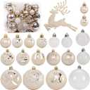 Christmas Tree Ornaments Set, 50 ct Champagne and White Xmas Ornaments Balls for Christmas Tree Decorations Shatterproof Xmas Hanging Ball for Halloween Party Home Decor (Hooks Included)
