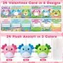 Valentines Day Gifts for Kids Classroom, 24 Pack Axolotl Plush Toys with Kids Valentines Cards, Stuffed Axolotl for School Valentines Gifts Exchange, Valentines Party Favors Supply for Boys Girls