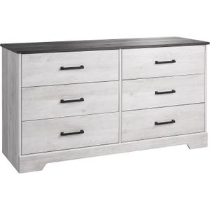 Prepac Rustic Ridge Farmhouse 6-Drawer Double Dresser, Washed White Dresser for Bedroom, Chest of Drawers with 6 Storage Drawers, 53.25 wide x 18.25 deep x 28.5 tall, Washed White