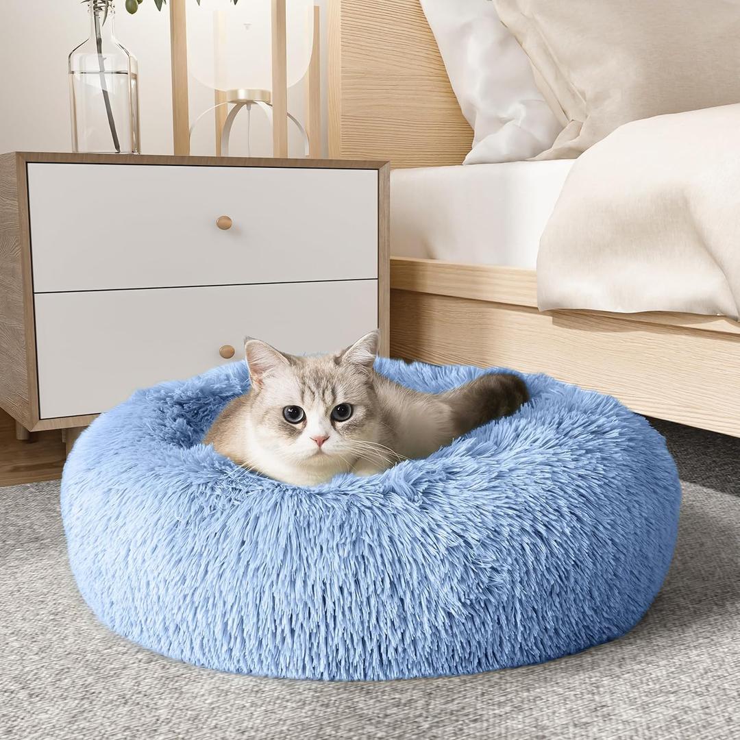 WESTERN HOME WH Calming Dog Bed & Cat Bed, Anti-Anxiety Donut Dog Cuddler Bed, Warming Cozy Soft Dog Round Bed, Dog Cat Cushion Bed for Small Medium Dogs and Cats (20.0"L x 20.0"W x 8.0"Th, Light Blue)