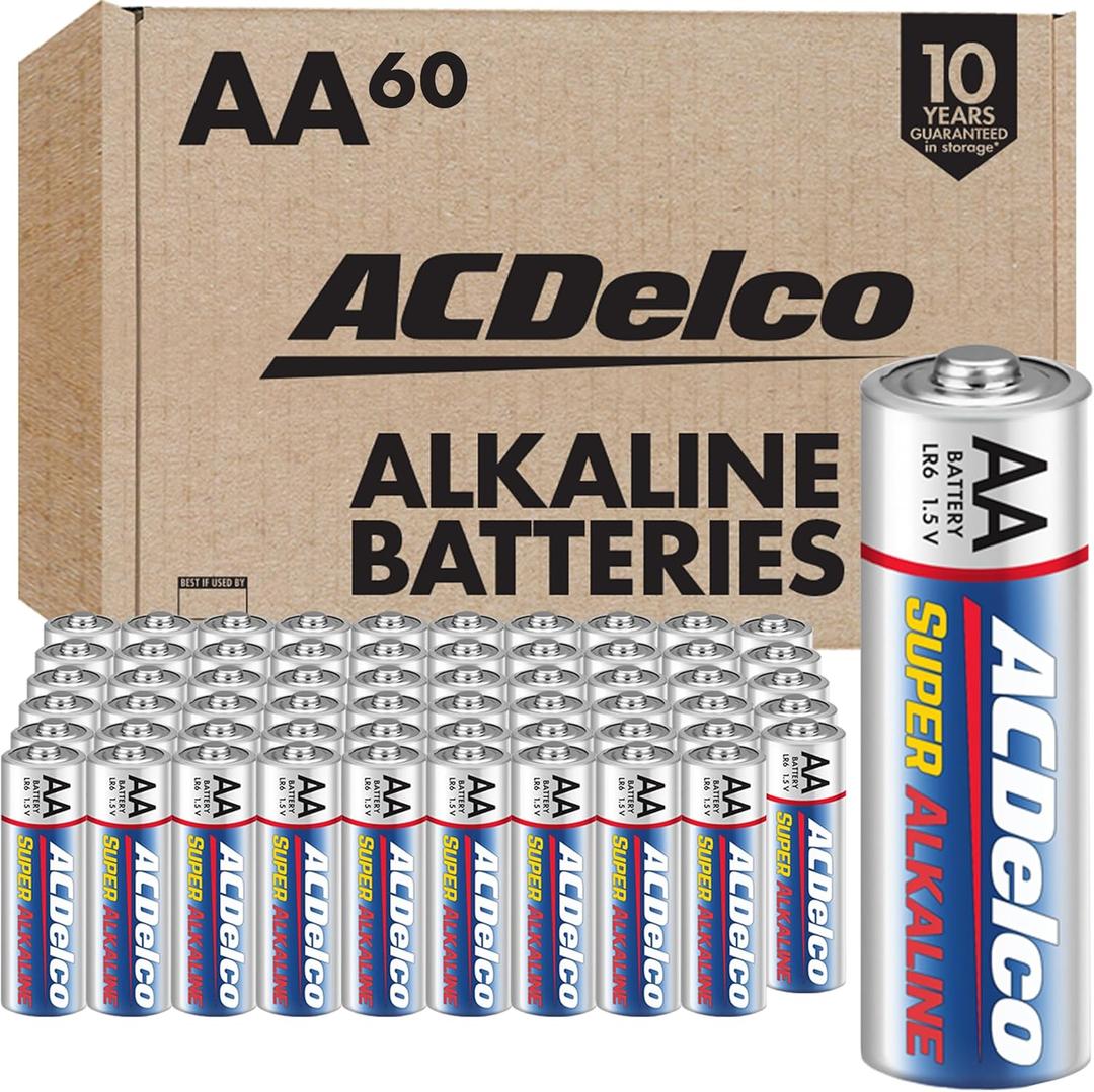 ACDelco 60-Count Double AA Batteries, Maximum Power Super Alkaline Battery for Home and Office, 10-Year Shelf Life, Reclosable Packaging