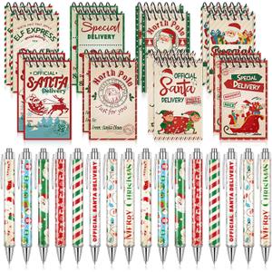 Zhanmai 32 Pcs Christmas Mini Notepads with Pens Set North Pole Spiral Notepads Official Santa Delivery Pens Xmas Memo Notebooks Ballpoint Pen for Kids Xmas Holiday Party(Classic Color)