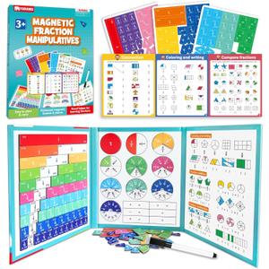 Magnetic Fraction Educational Puzzle, Magnetic Fraction Demonstration Book with Fraction Tiles & Circles, Montessori Fraction Manipulatives for Elementary School, Maths Learning Toys for Kids (Turquoise (8.86 X 7.09 In))