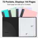 Sooez 72 Pocket Binder with Plastic Sleeves & Elastic Band, Large Capacity 8.5x11 Presentation Book Display 144 Pages, Art Portfolio Document Folder with Clear Sheet Protectors for Office School