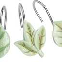 Gibelle 12PCS Leaves Shower Curtain Hooks, Green Plant Leaf Decorative Shower Curtain Hooks Metal Rustproof Cute Eucalyptus Shower Curtain Rings Bathroom Decoration Accessories