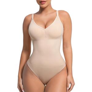 Lover-Beauty Shapewear Bodysuits for Women - Tummy Control Seamless Body Shaper Padded Thong (Medium-Large, Skin)