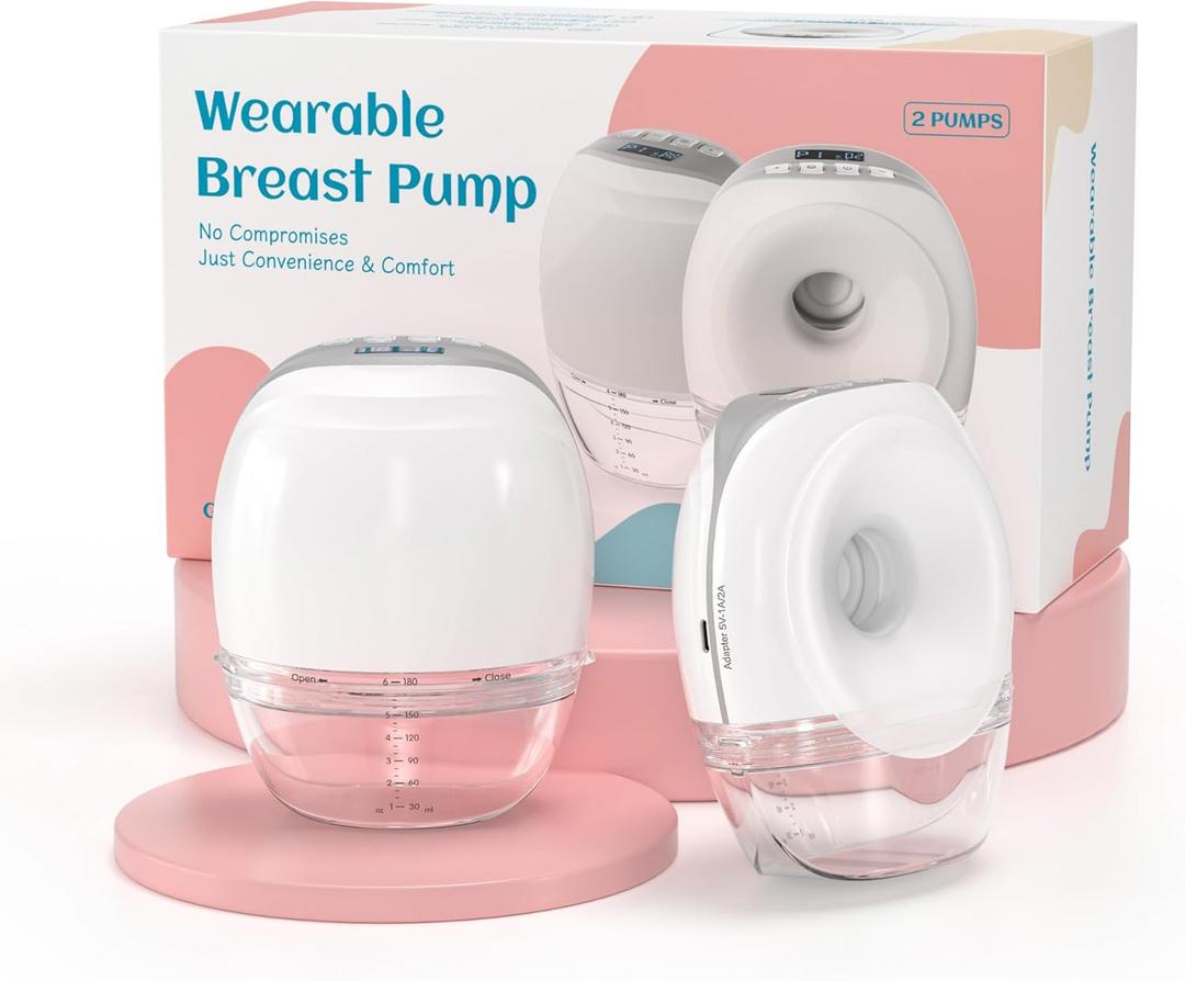 Hands-Free Breast Pump, Wearable & Portable Electric Pump, Strong Suction, 3 Modes & 8 Levels Wireless Breastfeeding Pump with 19mm-27mm Flange Inserts, 2-Pack (White)