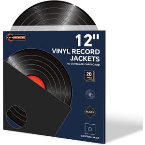 20PCS 12 Inch Black Vinyl Record Jackets, Thick Cardboard Sleeves with Center Hole, Blank LP Album Covers for 33 RPM Storage & Organization, 350gsm LP Jackets for Record Storage