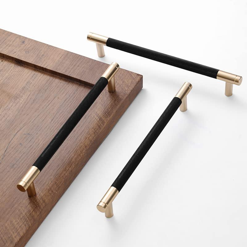 24 Pack 7 1/2 Inch 192 mm Bar Cabinet Pulls Gold and Black Knurled Handles for Brushed Gold Drawer Pulls Cupboard Aluminum Handles