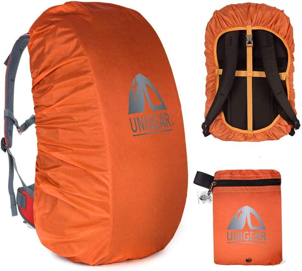 Unigear Backpack Rain Cover Waterproof Rating 5000mm, Ultraportable and Durable with 2 Anti-Slip Buckle Strap, Integrated Carry Pouch Design (Large, Orange)