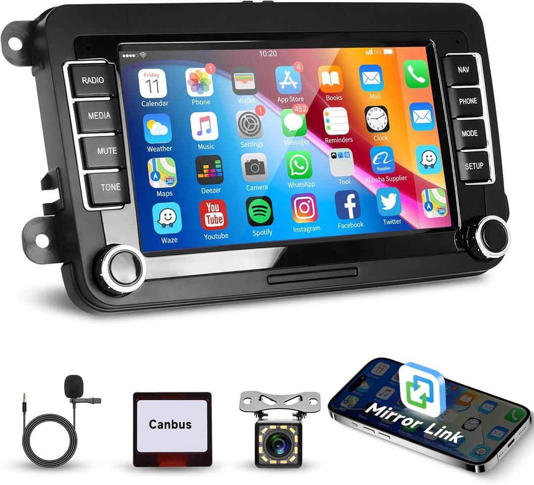 Android Car Stereo for VW Golf 5 6 Passat Jetta Caddy EOS T5 Tiguan Touran CC Polo Car Radio, Rimoody 7'' Touchscreen Head Unit Mirror Link Bluetooth WiFi GPS Navigation FM/RDS USB Rear Camera SWC