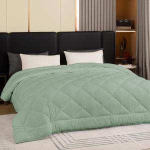 GOHOME 128x120 Oversized King Comforter All Season Extra Large King Size Microfiber Comforter Quilted Down Alternative Duvet Insert with 8 Corner Tabs (Sage Green)