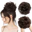 CJL HAIR Large Messy Bun Hair Piece Wavy Curly Scrunchies Synthetic Chignon Ponytail Hair Extensions Thick Updo Hairpieces for Women Dark Brown