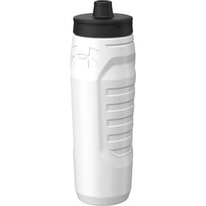 Under Armour Squeeze Water Bottles, 32 oz Water Bottles, Sideline Sports Water Bottle with Quick-Shot Lid, Quick & Easy Hydration, Gym Water Bottles, Squeeze Bottle, 1 32oz Bottle (White)