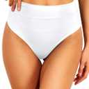 Tempt Me Women White High Waisted Cheeky Bikini Bottoms Tummy Control Scrunch Butt Swim Bottom Only, Medium