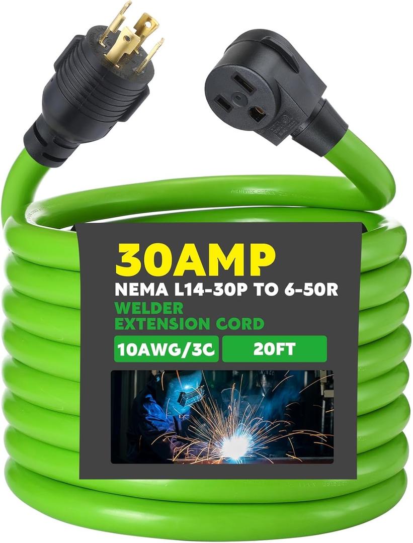 Kanayu 20 ft NEMA L14-30P to 6-50R Welder Extension Cord, 4 Prong Generator to 3 Prong Welder Power Adapter Cord 30 Amp Generator Locking Plug Connector to Welding, 10 AWG ETL Listed