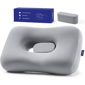 Adjustable Ear Pillow for Side Sleepers - 2-in-1 Modular Design, 60D Memory Foam Neck Support Pillow, Firm Cervical Support for CNH & Ear Piercing Relief, Washable Cooling Cover (Gray)