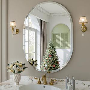 Frameless Oval Mirror, 22"x30" Beveled Oval Bathroom Vanity Mirrors for Wall, Wall Mounted Mirror for Bedroom, Entryway, Living Room, Hangs Horizontally or Vertically