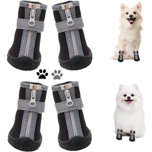 Dog Shoes for Small Dogs, Puppy Dog Boots & Paw Protector for Winter Snow Day, Summer Hot Pavement, Waterproof in Rain Weather, Ourdoor Hiking, Indoor Hardfloors with Anti Slip Sole 4PCS/Set (#3 (width 1.49 inch) for 10-15 lbs), Black 