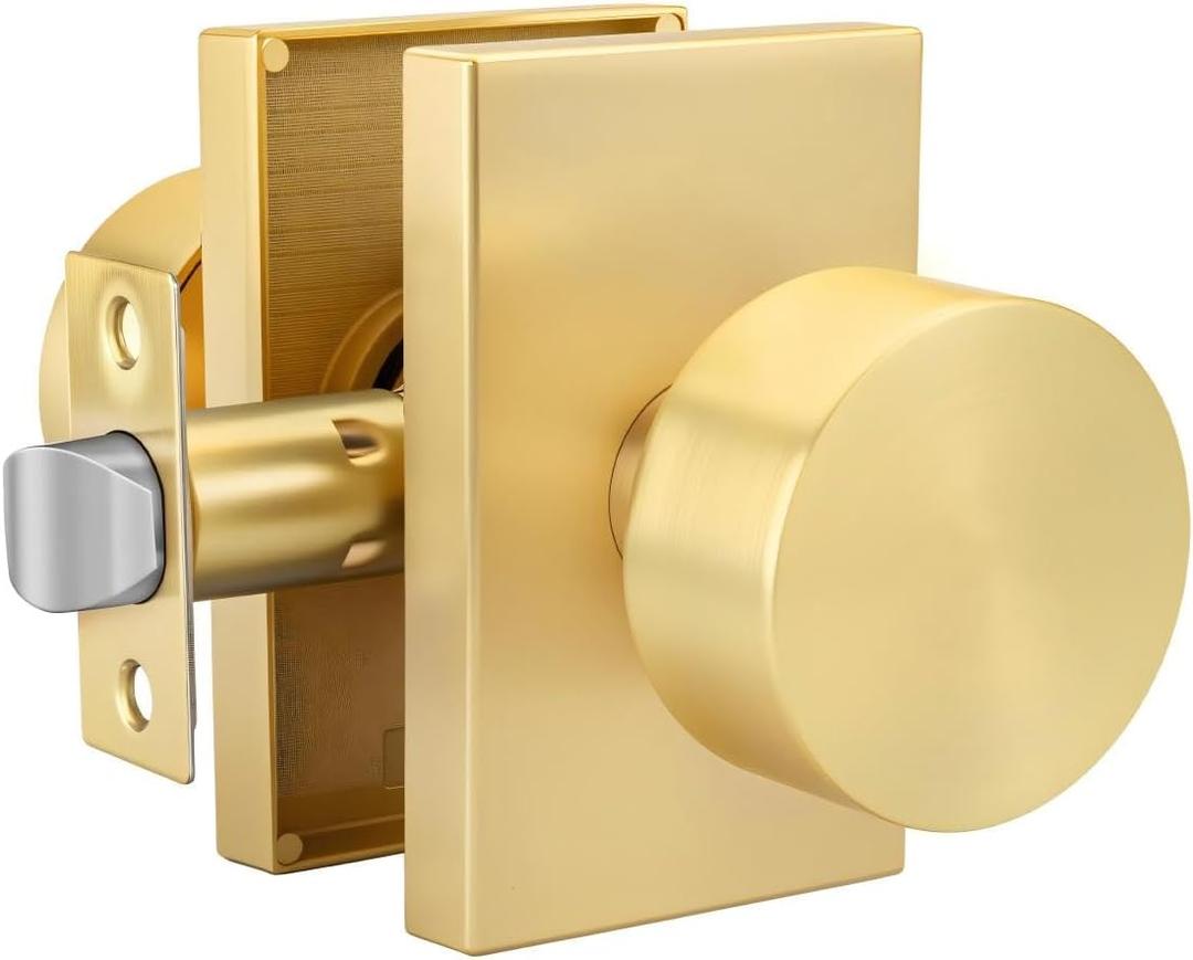 Gold Door Knob Interior Passage, Zinc-Alloy Interior Door Knob, Heavy Duty Brushed Gold Door Knobs for Closet,Hallway, 1 Pack