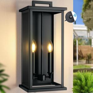 Large Exterior Lighting Fixtures,Dusk to Dawn Black Outdoor Lanterns for Front Porch, Modern Outside Wall Lights for House,Garage,Patio with Glass,Waterproof,E12 Base,1 Pack 20" H*9" L*7.5" W, 19.8 Inches