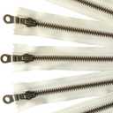 Antique Brass Metal Zippers in Vanilla/Cream/Offwhite with Donut Pull - #5 Closed-end Zippers - 6 Inch - Set of 5 Pieces by Craftbot