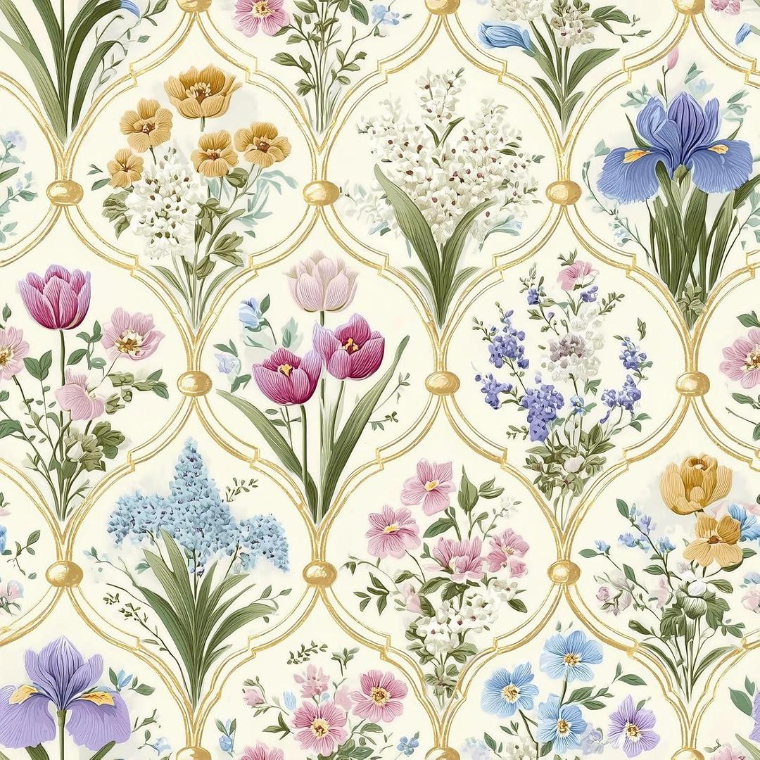 Vintage Moody Colorful Multi Floral Wallpaper Self Adhesive Peel and Stick Bouquets Watercolor Flower Contact Paper Removable Waterproof for Bedroom Living Room Decor Renter friendly 17.71"x 118.1" (QZ-HL00325-1a)