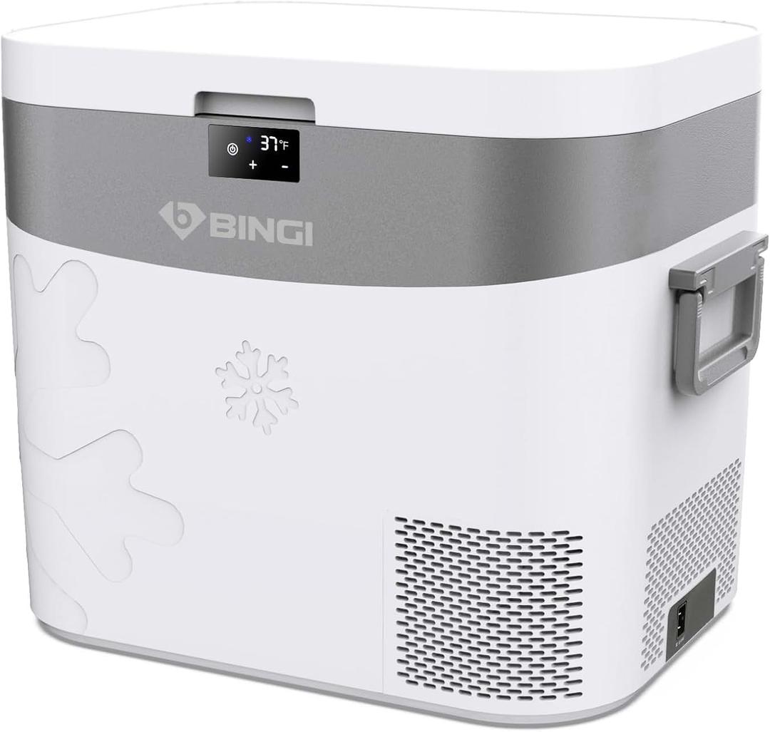 B BINGI Car Refrigerator 23 Quart Portable 12 Volt Fridge Freezer | No Ice Needed, Low Noise ≤39, 0°F~50°F, Compact Size, 12V/24V DC, 100 ~ 240V AC, Use as Fridge or Freezer, White