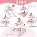 5-in-1 Convertible Baby Walker with Steering Wheel Music Activity Center – Infant Rocker, Jumper, Push Walker, Bouncer & Feeding Foldable Walker for Ages 6-18 Months Boys Girls (Pink)